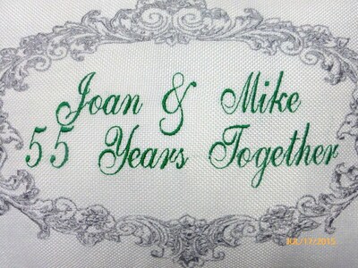 Embroidered Anniversary pillow, White Linen Mr. an Mrs. pillow, Personalized Wedding Pillow - image2
